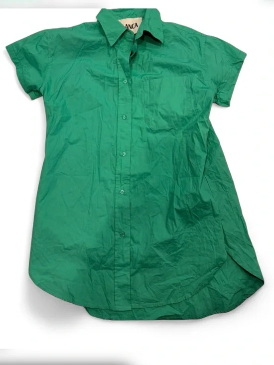 Blanco Bright Green Short-Sleeve Shirt Mini Dress - Picture 2 of 4